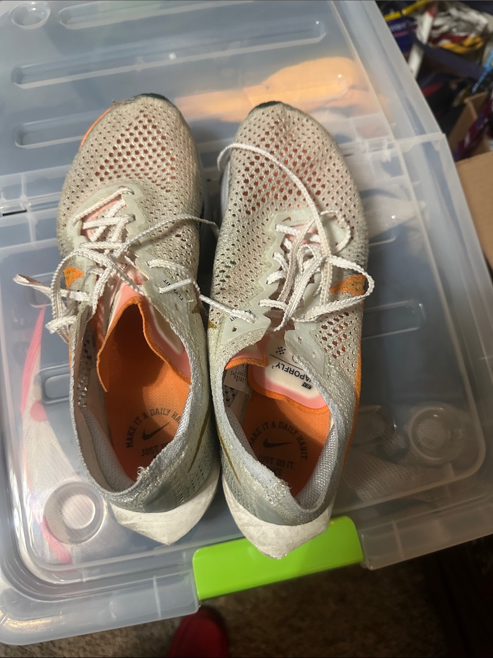 Nike Mens Sneakers in Light Gray with Orange and Dark Green Accents
